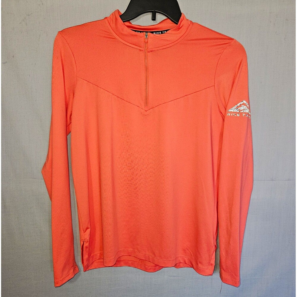Nike Trail Shirt Womens S Coral Pink Orange Dri-Fit 1/4 Zip Long Sleeve Running